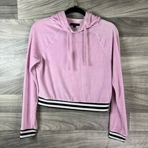 Topshop Pullover Hoodie Womens 4 Pink Velour Long Sleeve‎ Cropped Athleisure